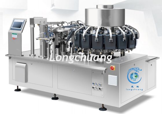 品質  High Speed 100BPM Rotary Automatic Vacuum Packaging Machine For Dried Meat Dumplings 工場